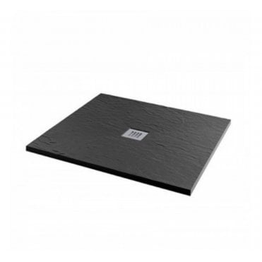 MX Minerals Square Slate Effect Slim Shower Tray - Jet Black - Different Sizes Available