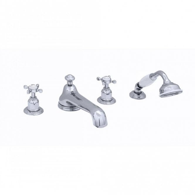 Perrin & Rowe Perrin and Rowe Deck Mounted Four Hole Bath Shower Set With Crosshead Handles Chrome