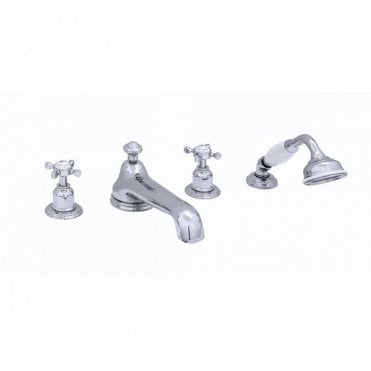 Perrin and Rowe Deck Mounted Four Hole Bath Shower Set With Crosshead Handles Chrome