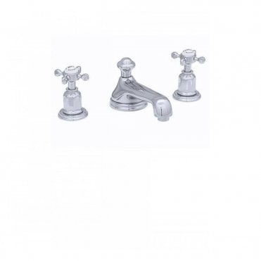 Perrin and Rowe Deck MOunted Three Hole Basin Mixer With Pop Up Waste & Crosshead Handles 3706