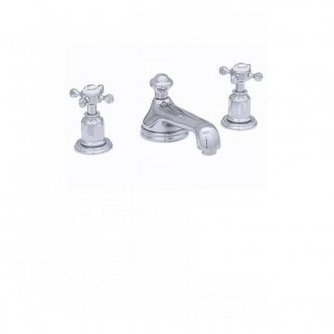 Perrin and Rowe Deck MOunted Three Hole Basin Mixer With Pop Up Waste & Crosshead Handles 3706