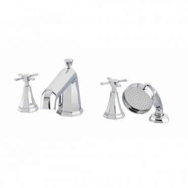 Perrin and Rowe Deco Four-Hole Bath Shower Mixer With Crosstop Handles & 9  Spout 3149