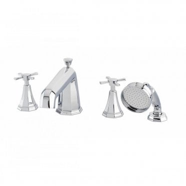 Perrin and Rowe Deco Four-Hole Bath Shower Mixer With Crosstop Handles & 9  Spout 3149