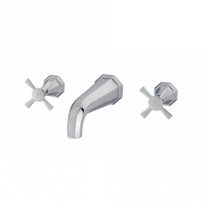 Perrin & Rowe Perrin and Rowe Deco Three-Hole Wall-Mounted  Basin Mixer with  Crosstop Handles & 7