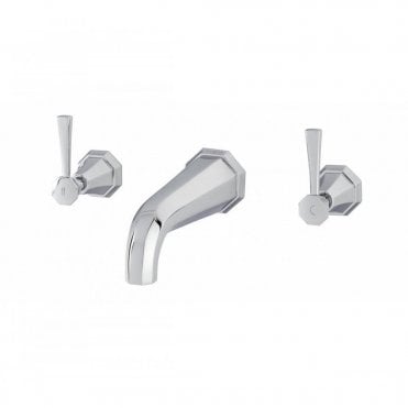 Perrin and Rowe Deco Three-Hole Wall-Mounted Basin Mixer With Lever Handles 3170