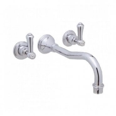 Perrin and Rowe Georgian 3 Hole Wall Mounted Country Spout Bath Filler With Lever Handles 3783