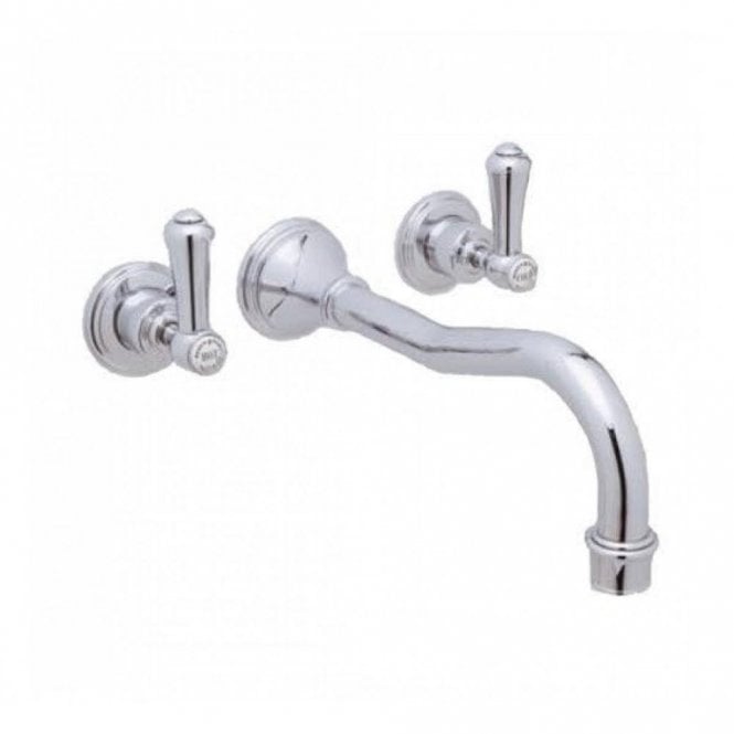 Perrin & Rowe Perrin and Rowe Georgian 3 Hole Wall Mounted Country Spout Bath Filler With Lever Handles 3783