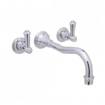 Perrin and Rowe Georgian 3 Hole Wall Mounted Country Spout Bath Filler With Lever Handles 3783