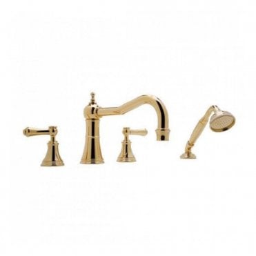 Perrin and Rowe Georgian 4 Hole Deck Mounted Country Spout Bath Filler With Handshower & Lever Handles 3747