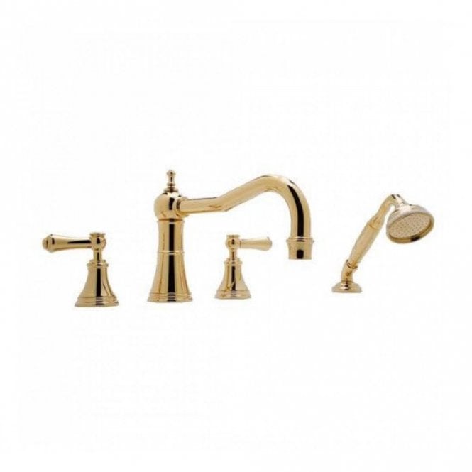 Perrin & Rowe Perrin and Rowe Georgian 4 Hole Deck Mounted Country Spout Bath Filler With Handshower & Lever Handles 3747