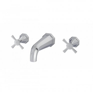 Perrin and Rowe Three-Hole Wall-Mounted Bath Filler With Crosstop Handles & 9" Spout 3181