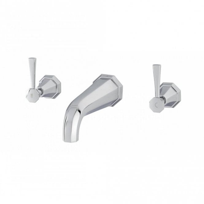 Perrin & Rowe Perrin and Rowe Three-Hole Wall-Mounted Bath Filler With Lever Handles & 9  Spout 3180
