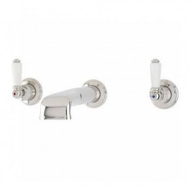 Perrin and Rowe Three Hole Wall Mounted Bath Set with Lever Handles 3580