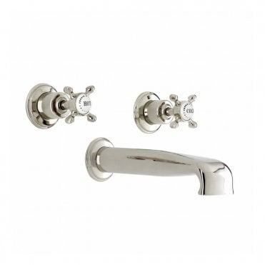 Perrin and Rowe Wall Mounted Three Hole Bath Set With Crosshead Handles 3581