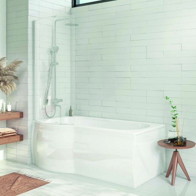 Plumb Warehouse 1400mm x 800mm P Shape 6mm Glass Bath Screen