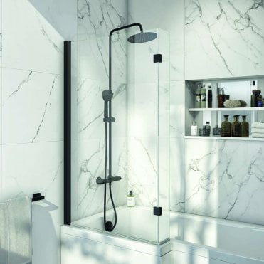 1400mm x 830mm Black L Shape 6mm Glass Bath Screen