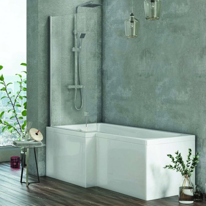 Plumb Warehouse 1400mm x 830mm L Shape 6mm Glass Bath Screen
