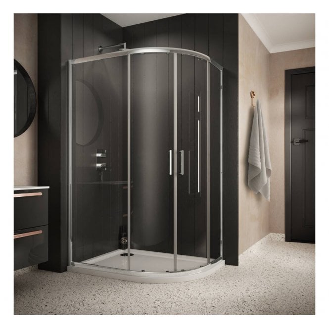 Plumb Warehouse  6mm Double Door Offset Quadrant Shower Enclosure 900 x 760mm - G6C03