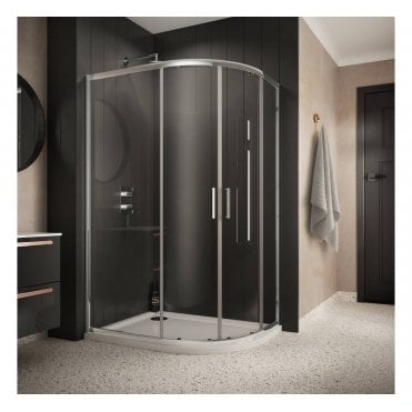 Plumb Warehouse 6mm Double Door Offset Quadrant Shower Enclosure 900 x 760mm - G6C03