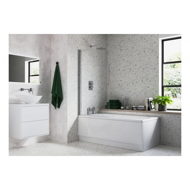 Plumb Warehouse 800x1400mm Radius Bath Screen (6mm) - Chrome