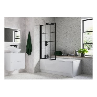 800x1400mm Square Grid Bath Screen (6mm) - Black