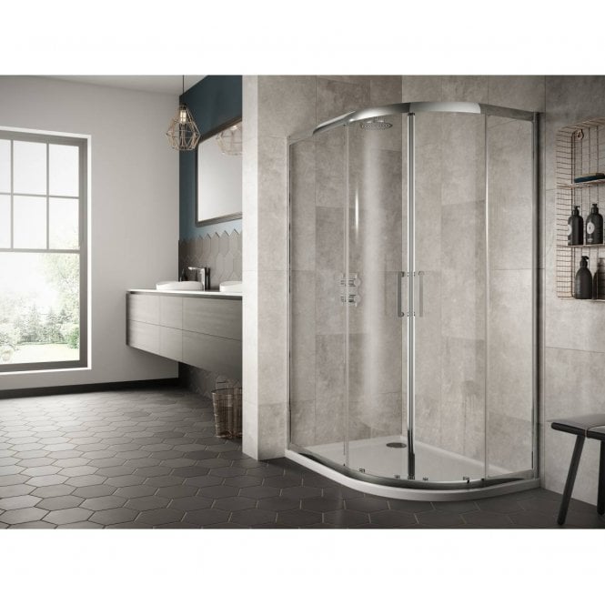 Plumb Warehouse  8mm Double Door Offset Quadrant Shower Enclosure 900 x 760mm - G8C04