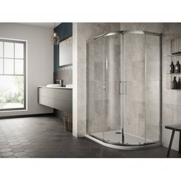 Plumb Warehouse 8mm Double Door Offset Quadrant Shower Enclosure 900 x 760mm - G8C04