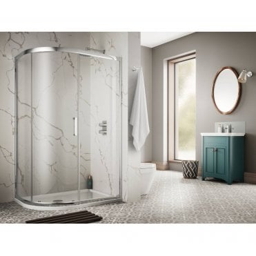 Plumb Warehouse 8mm Single Door Offset Quadrant Shower Enclosure 1200 x 900mm - G8C35 + G8C90D