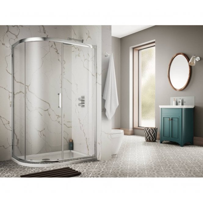 Plumb Warehouse  8mm Single Door Offset Quadrant Shower Enclosure 900 x 760mm - G8C32 + G8C90D