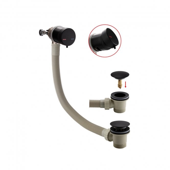 Plumb Warehouse Bath Filler Matt Black Overflow With Click Clack Waste