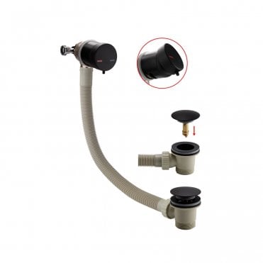 Bath Filler Matt Black Overflow With Click Clack Waste
