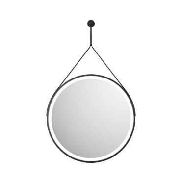 Belini 600mm Matt Black Round Led Hanging Mirror