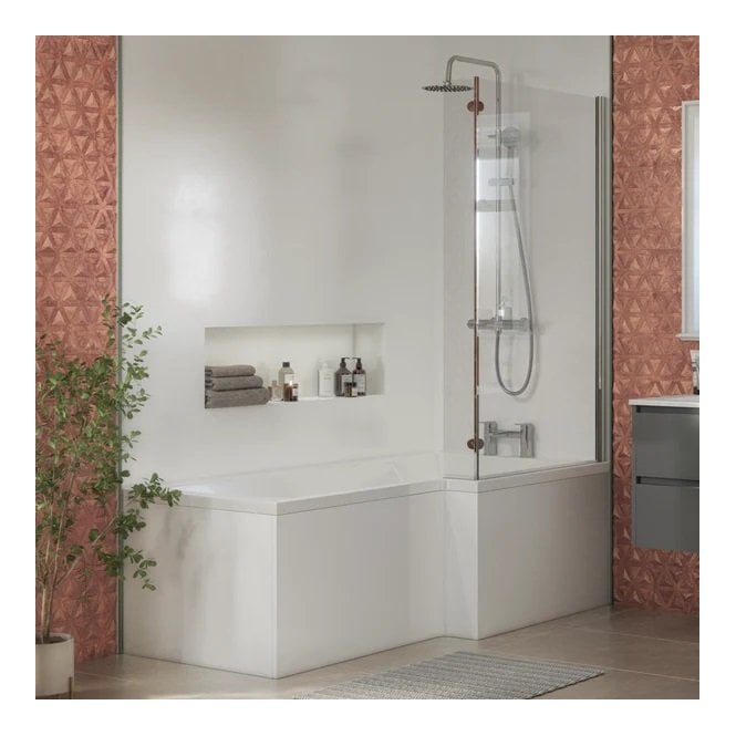 Plumb Warehouse Beta 860mm x 1440mm L Shaped Bath Screen
