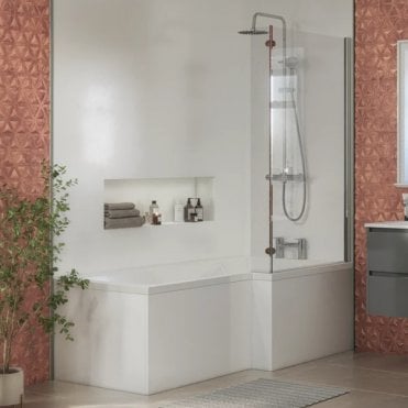 Beta 860mm x 1440mm L Shaped Bath Screen