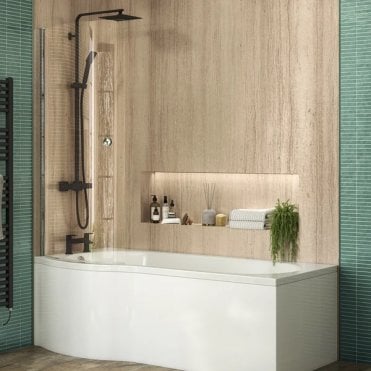 Beta 860mm x 1440mm P Shaped Bath Screen w/ Towel Rail