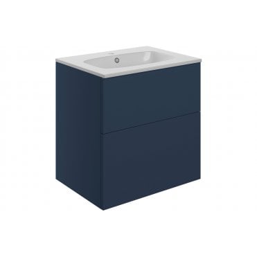 Bielli 610mm 2 Drawer Wall Unit & Basin - Matt Deep Blue