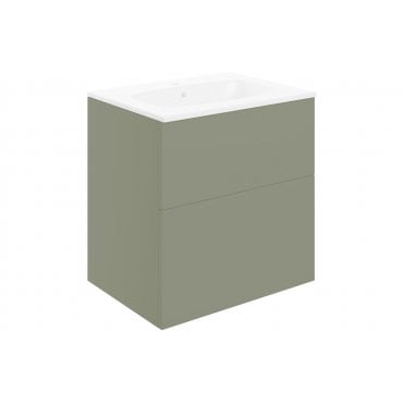 Bielli 610mm Wall Hung 2 Drawer Basin Unit & Basin - Matt Olive Green