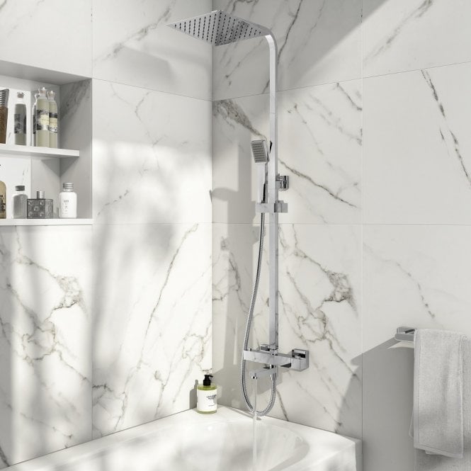 Plumb Warehouse Block Chrome Square Rigid Riser Shower Kit With Bath Filler