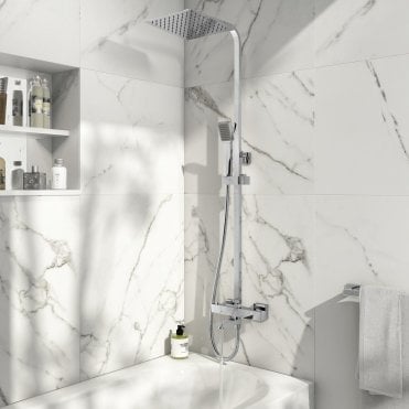Block Chrome Square Rigid Riser Shower Kit With Bath Filler