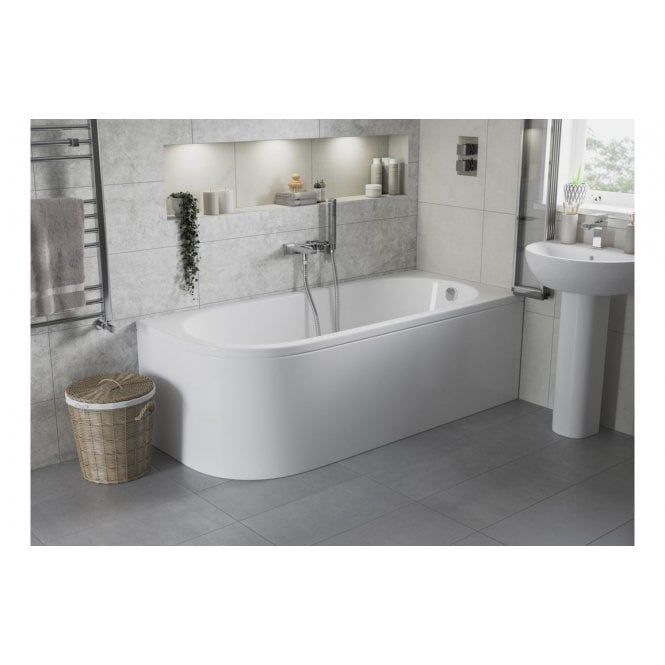 Plumb Warehouse Brescia J Shape 1700x725x600mm 0 Tap Holes Bath Legs