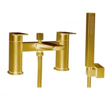 Chi PVD Coated Bath Shower Mixer with 2 Tap Holes, Slide Rail and Fixed and Handheld Shower Head - Brushed Brass