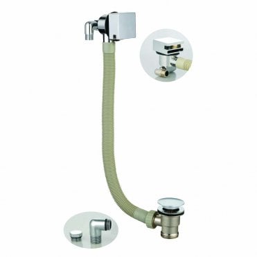 Chrome Square Bath Filler With Sprung Waste And Overflow