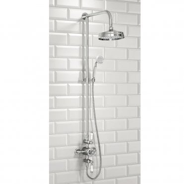 Chrome Traditional Rigid Riser Shower Kit With Fixed Head And Handset