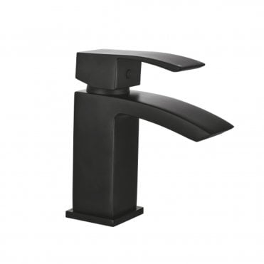 Descent Matt Black Mini Mono Basin Mixer Tap Push Waste
