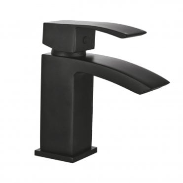 Descent Matt Black Mono Basin Mixer Tap Push Waste