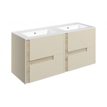 Foggia 1210mm Wall Hung 4 Drawer Basin Unit and 2 Tap Holes White Basin (Choose Finish)