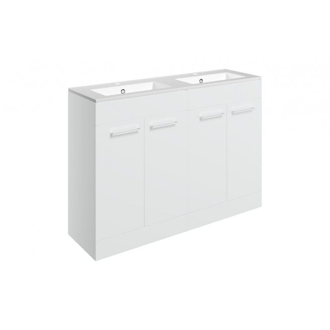 Plumb Warehouse Frascata 1210mm Floor Standing 4 Door Basin Unit and 2 Tap Holes Thin Edge Basin (Choose Finish)