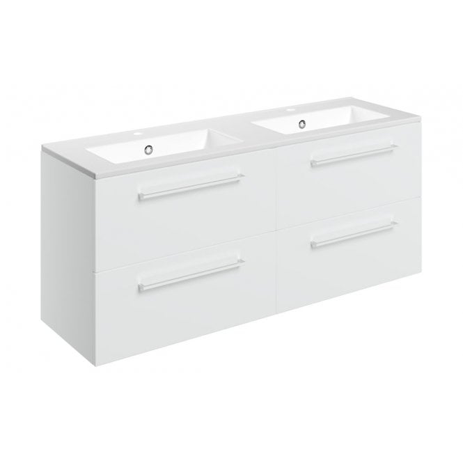 Plumb Warehouse Frascata 1210mm Wall Hung 4 Drawer Basin Unit and 2 Tap Holes Thin Edge Basin (Choose Finish)