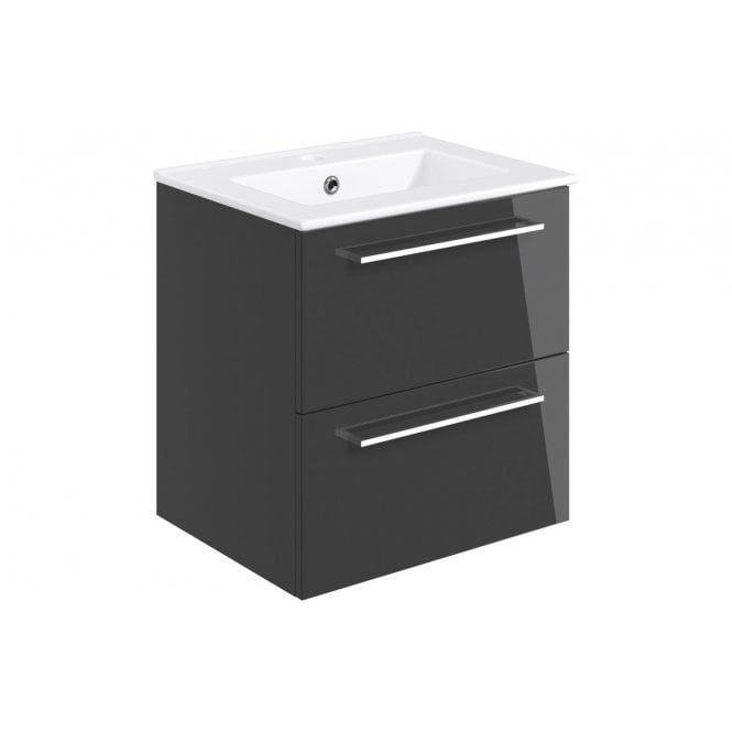 Plumb Warehouse Frascata 510mm Wall Hung 2 Drawer Basin Unit w/Basin - Anthracite Gloss