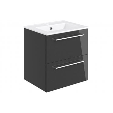 Frascata 510mm Wall Hung 2 Drawer Basin Unit w/Basin - Anthracite Gloss